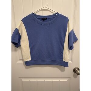 Papermoon Women's Blue/White Crop Sweatshirt Material Size Large